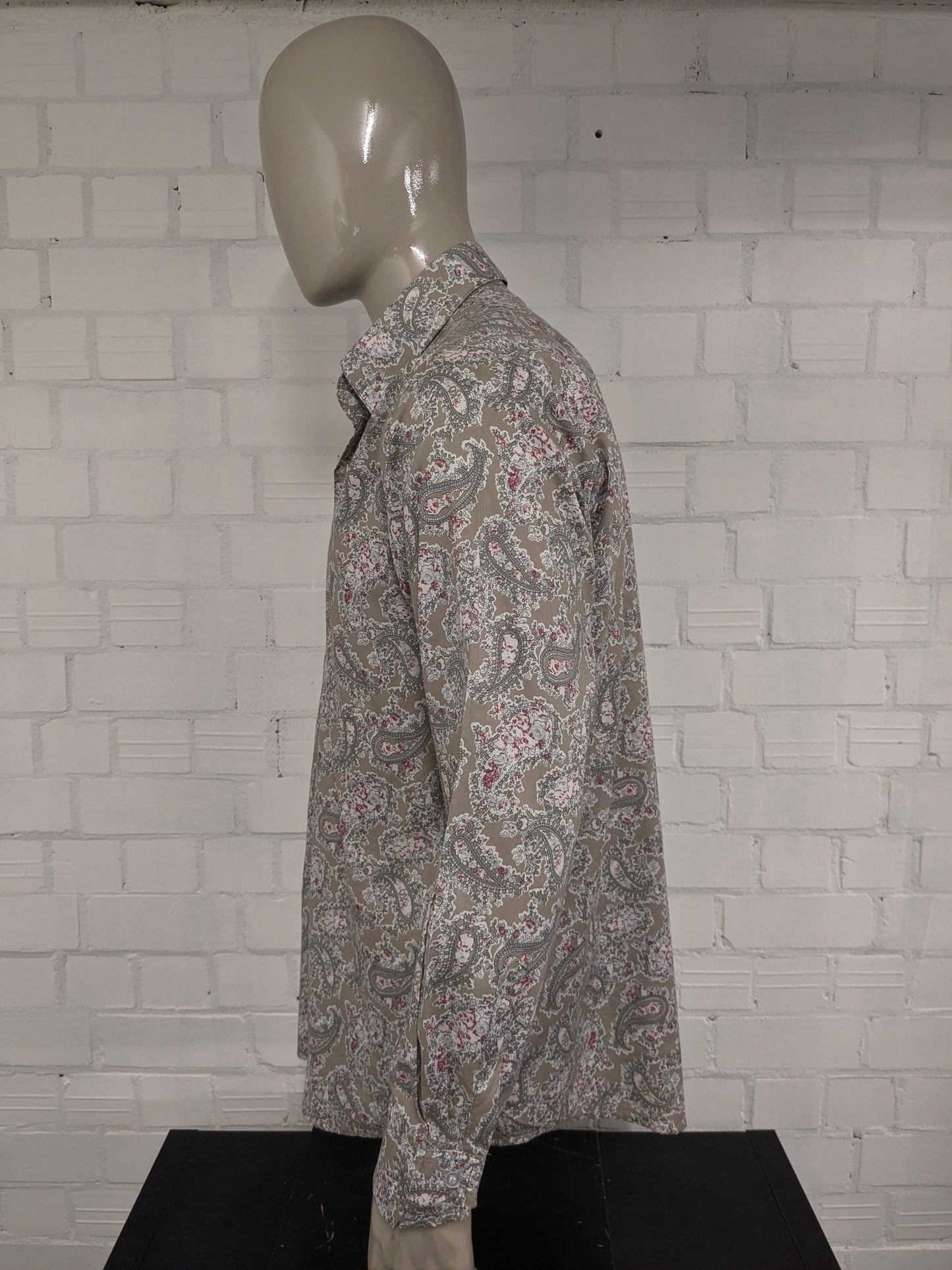 Vintage Balaj Shirt. Kaki Red White Paisley Print. Größe xl.