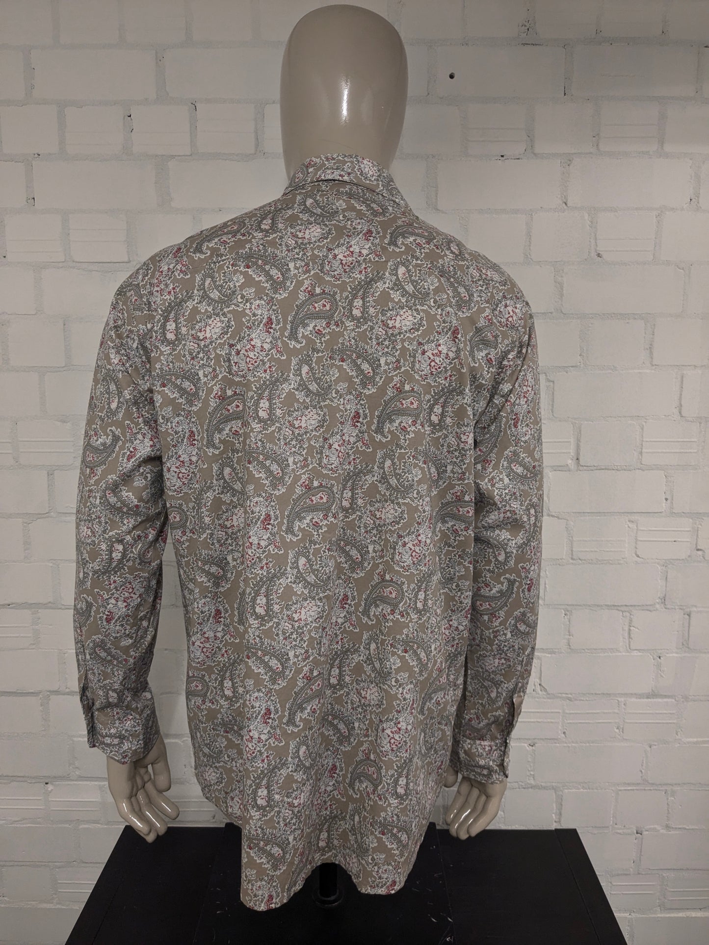 Vintage Balaj Shirt. Kaki Red White Paisley Print. Größe xl.