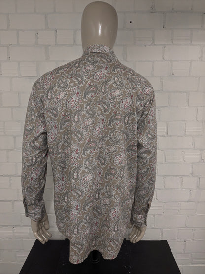 Vintage Balaj Shirt. Kaki Red White Paisley Print. Größe xl.