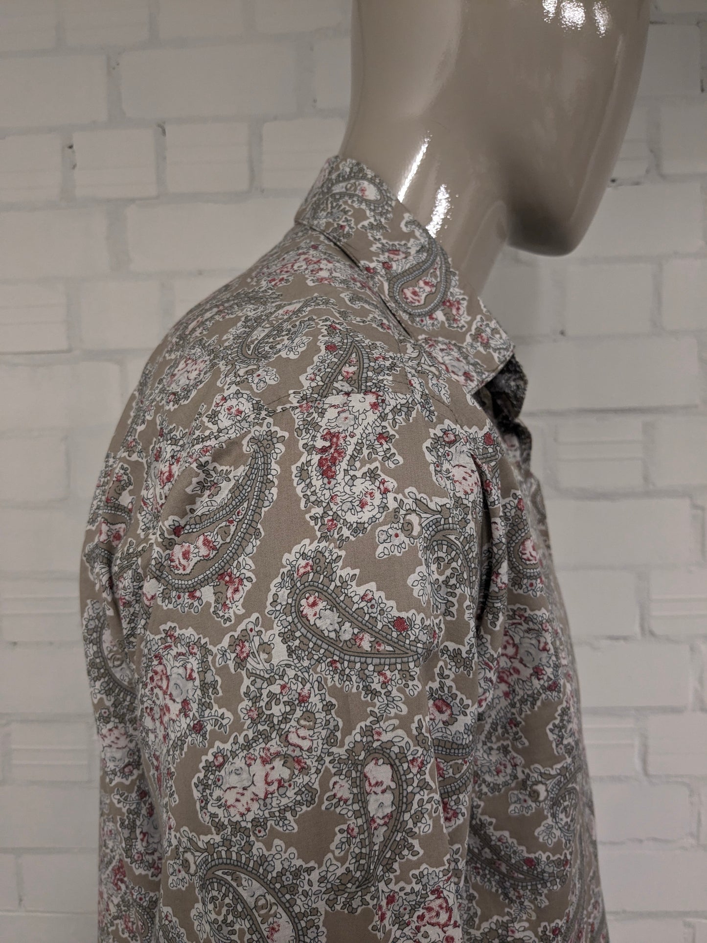 Vintage Balaj Shirt. Kaki Red White Paisley Print. Größe xl.