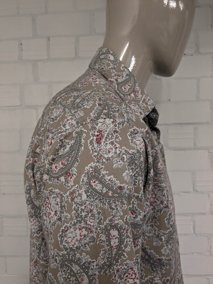 Vintage Balaj Shirt. Kaki Red White Paisley Print. Größe xl.