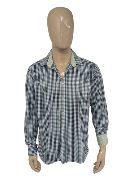 Vintage Budmil shirt. Blue green white blocked. Size XL.