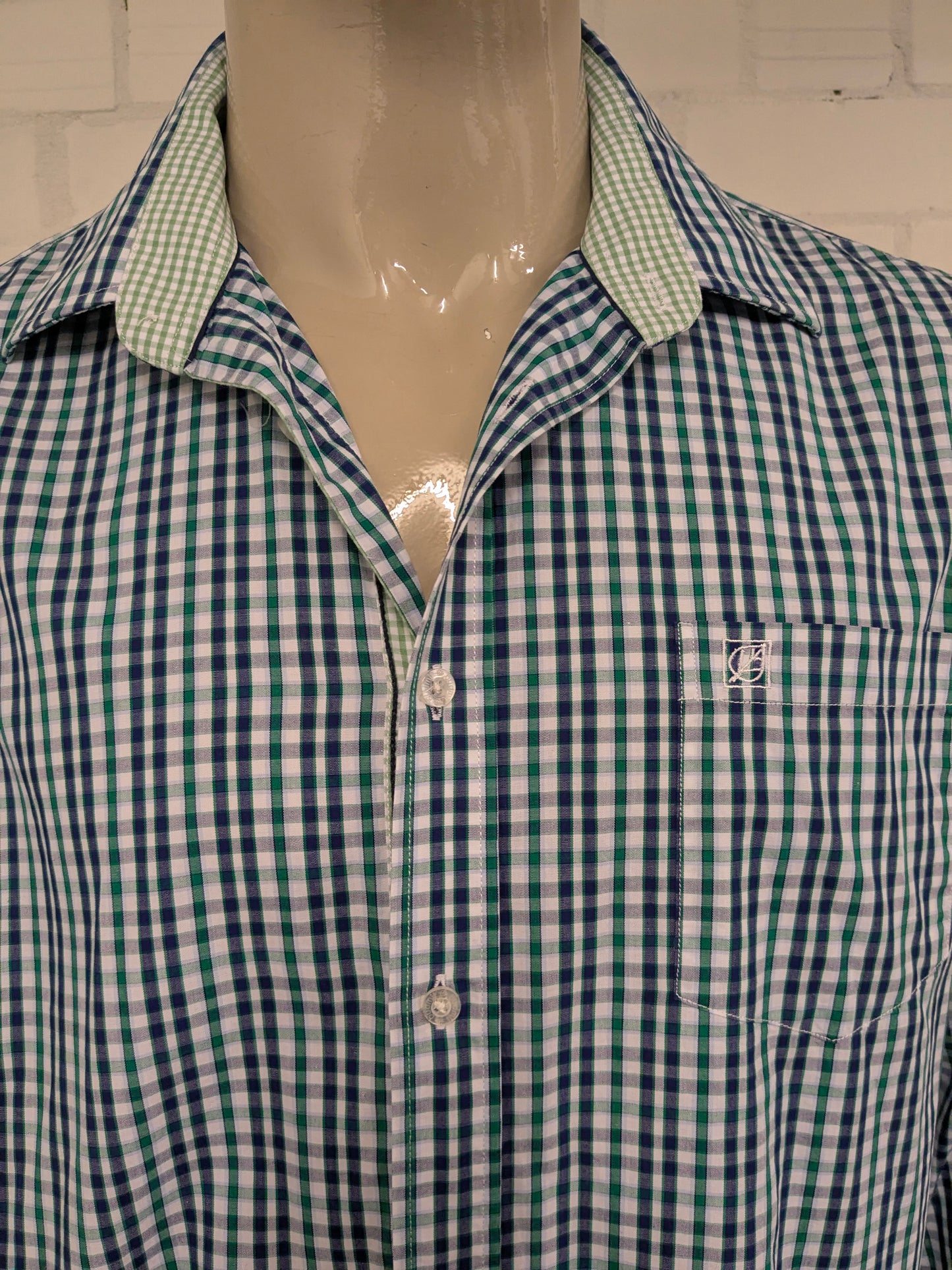 Vintage Budmil shirt. Blue green white blocked. Size XL.