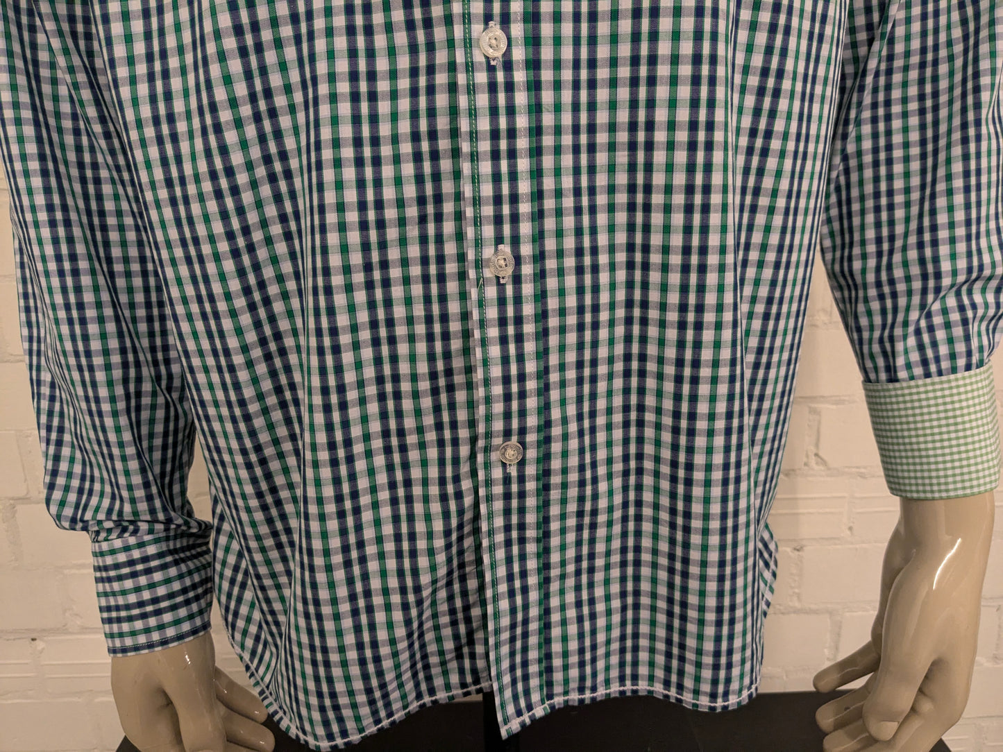 Vintage Budmil shirt. Blue green white blocked. Size XL.