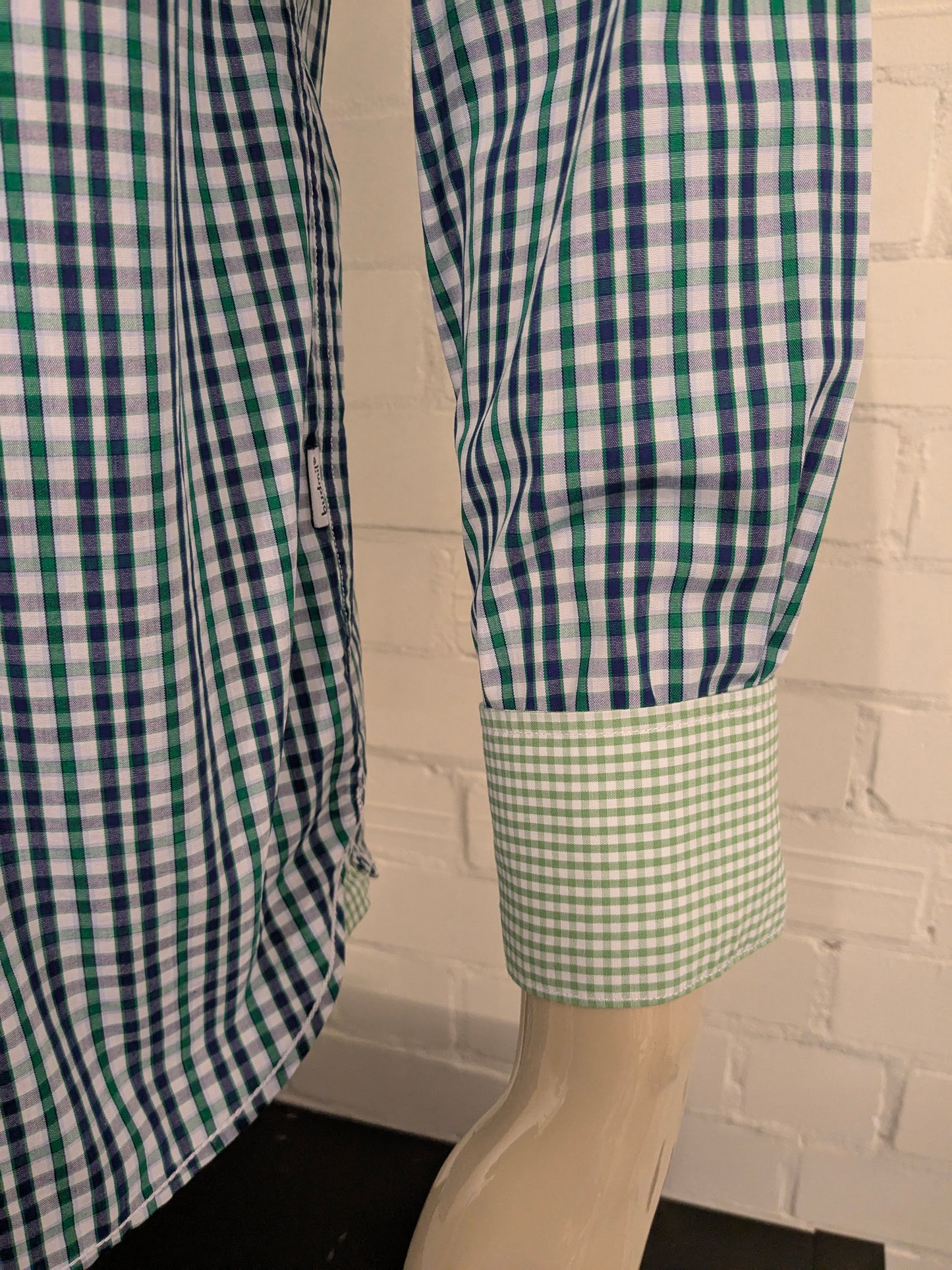 Vintage Budmil shirt. Blue green white blocked. Size XL.