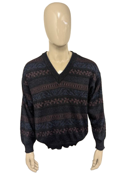 Suéter de lana Angelo litrico vintage con cuello en V. Color negro púrpura de color negro. Tamaño L. 20% de lana.