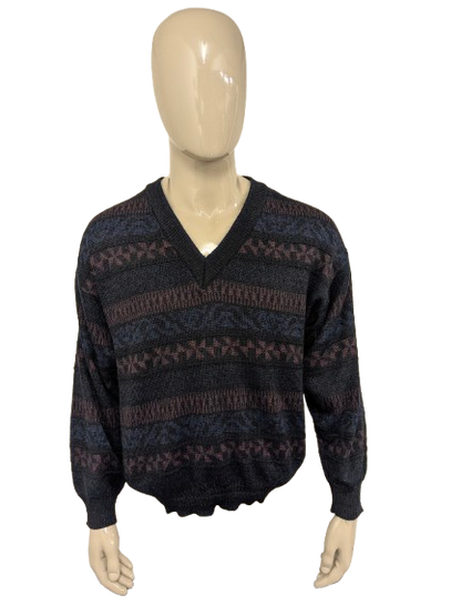 Suéter de lana Angelo litrico vintage con cuello en V. Color negro púrpura de color negro. Tamaño L. 20% de lana.