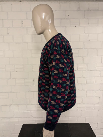 Suéter vintage perizzi con cuello en V. Color rojo verde color beige de color. Tamaño L.