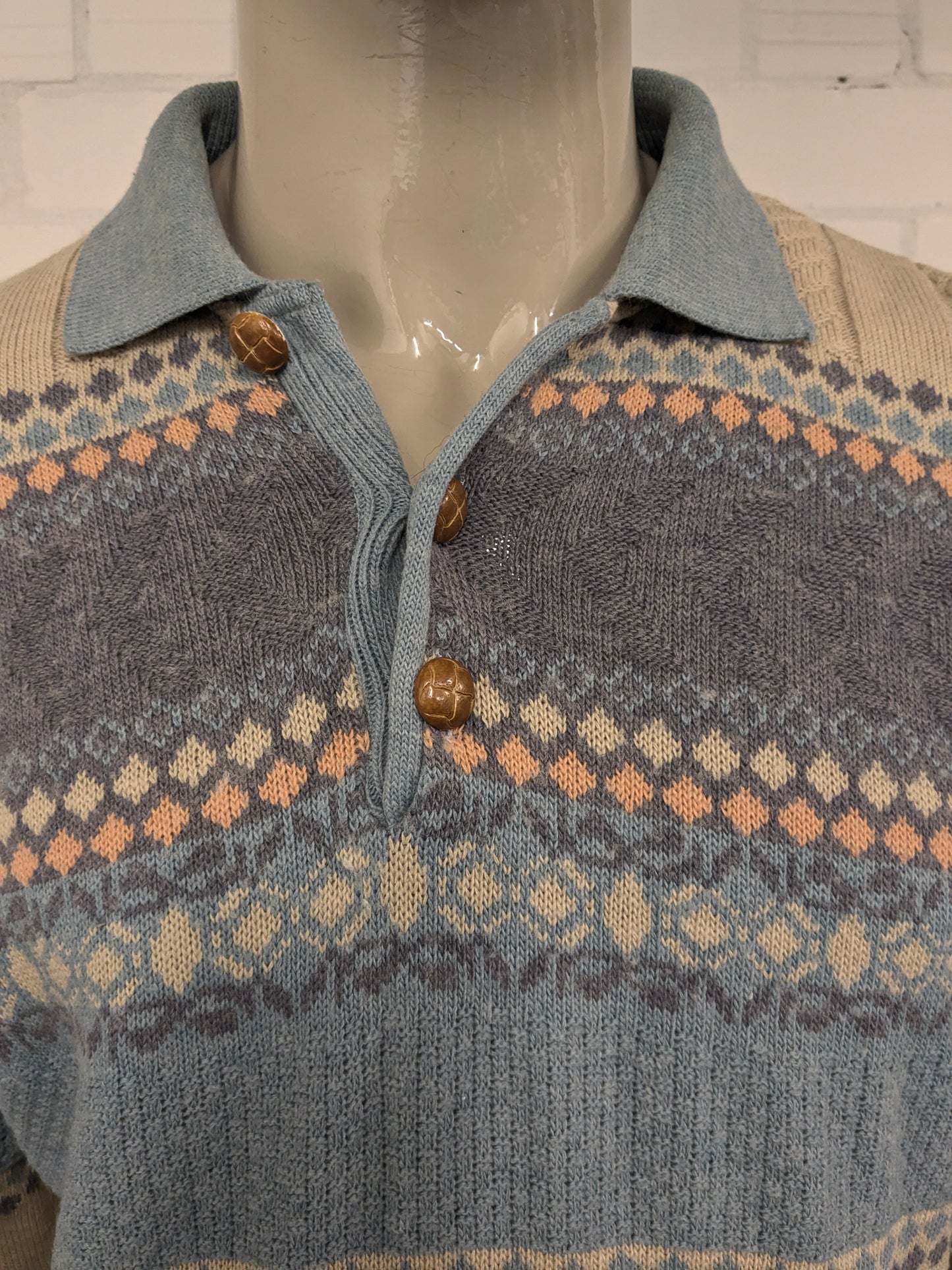 Vintage Armand Thiery polo trui. Beige Lila Blauw Oranje gekleurd. Maat L.
