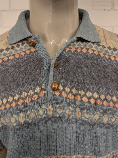 Vintage Armand Thiery polo trui. Beige Lila Blauw Oranje gekleurd. Maat L.