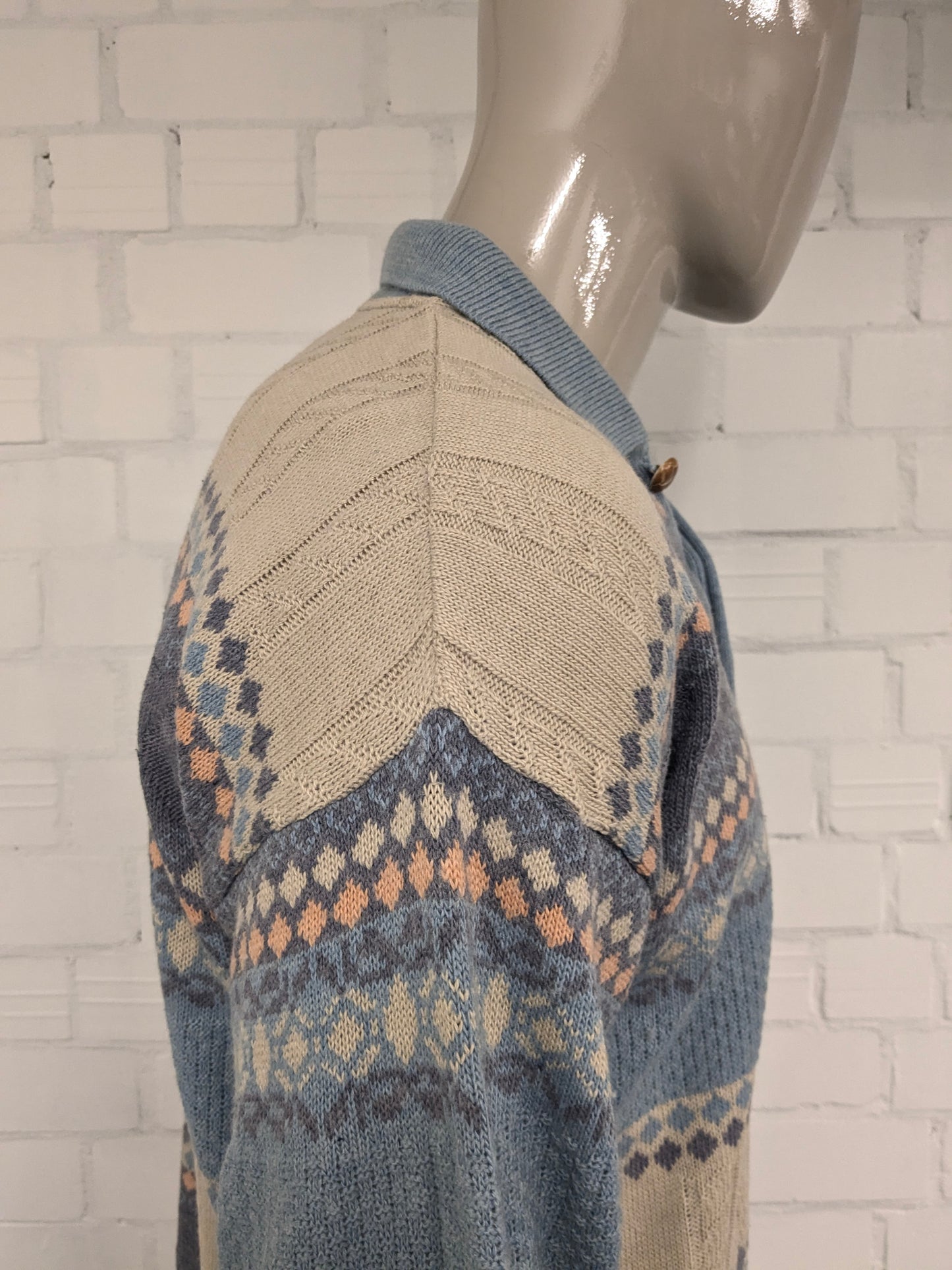 Vintage Armand Thiery polo trui. Beige Lila Blauw Oranje gekleurd. Maat L.