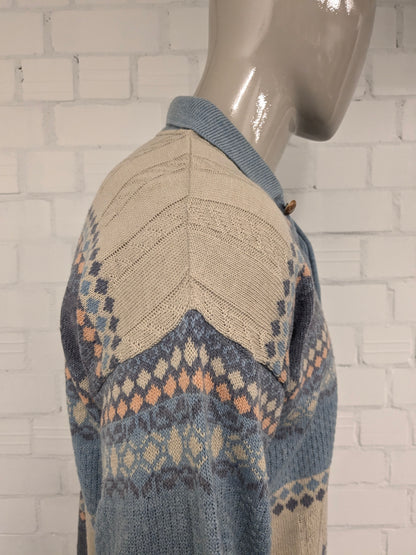 Vintage Armand Thiery polo trui. Beige Lila Blauw Oranje gekleurd. Maat L.