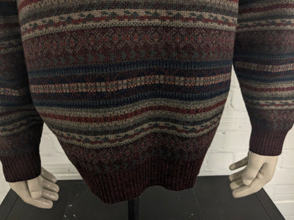 Vintage Classics by Rapp Wollen trui met V-Hals. Bordeaux Blauw Groen gekleurd. Maat L. 30% Wol.