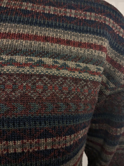 Vintage Classics by Rapp Wollen trui met V-Hals. Bordeaux Blauw Groen gekleurd. Maat L. 30% Wol.