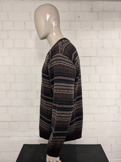 Vintage Classics by Rapp Wollen trui met V-Hals. Bordeaux Blauw Groen gekleurd. Maat L. 30% Wol.