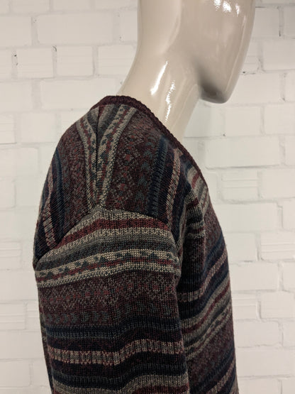 Vintage Classics by Rapp Wollen trui met V-Hals. Bordeaux Blauw Groen gekleurd. Maat L. 30% Wol.