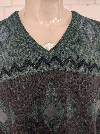 Magitore di lana Henry Morell vintage con scollo a V. Colore marrone blu grigio verde. Dimensione 3xl / xxxl. 30% lana.