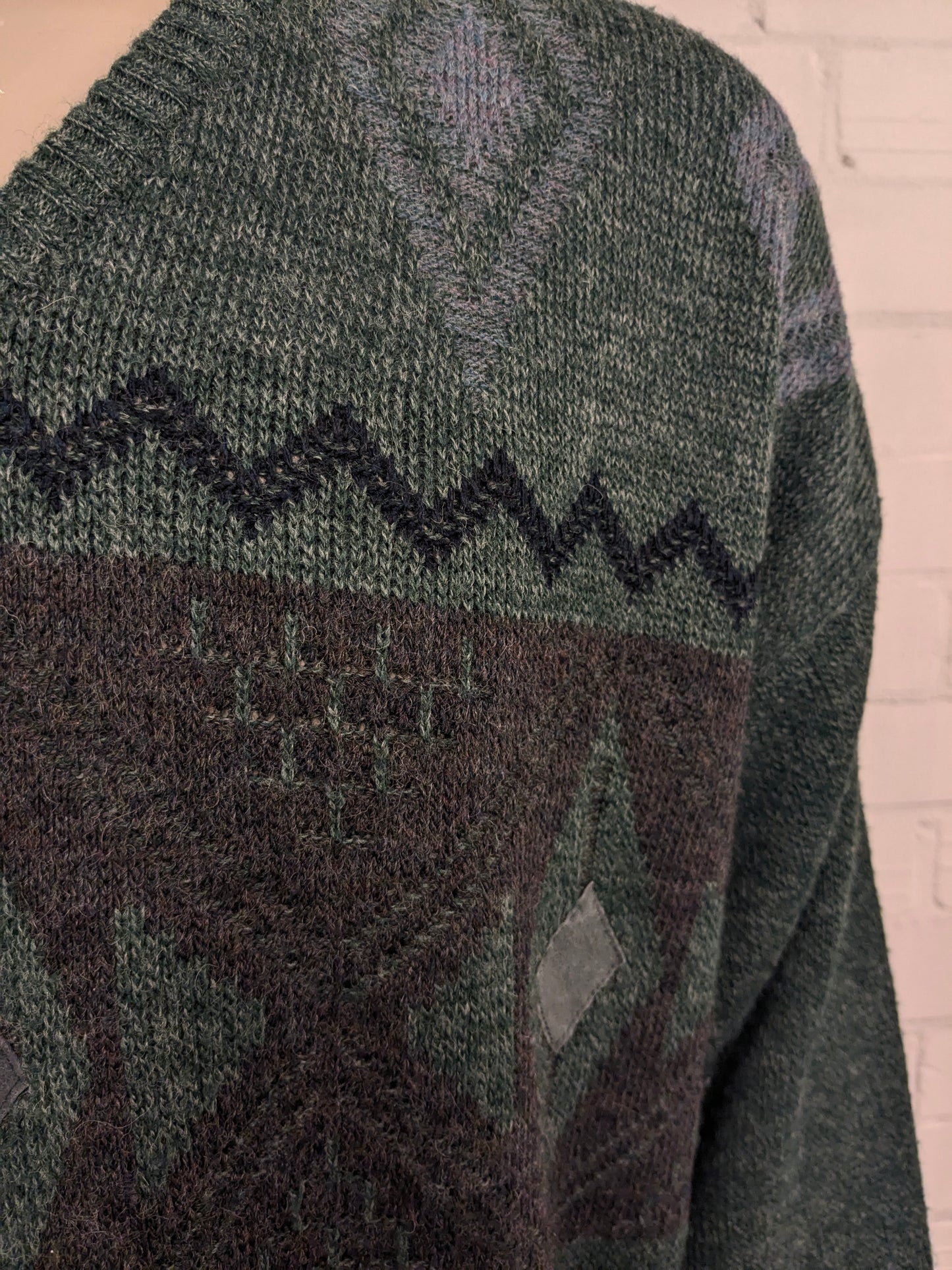 Magitore di lana Henry Morell vintage con scollo a V. Colore marrone blu grigio verde. Dimensione 3xl / xxxl. 30% lana.