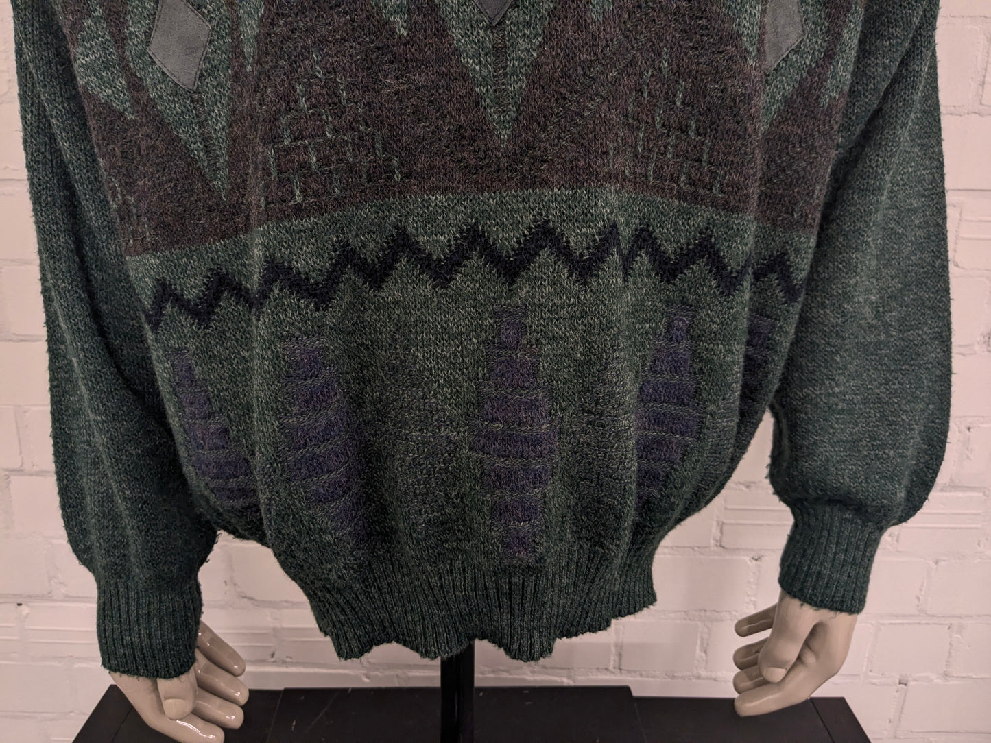 Magitore di lana Henry Morell vintage con scollo a V. Colore marrone blu grigio verde. Dimensione 3xl / xxxl. 30% lana.