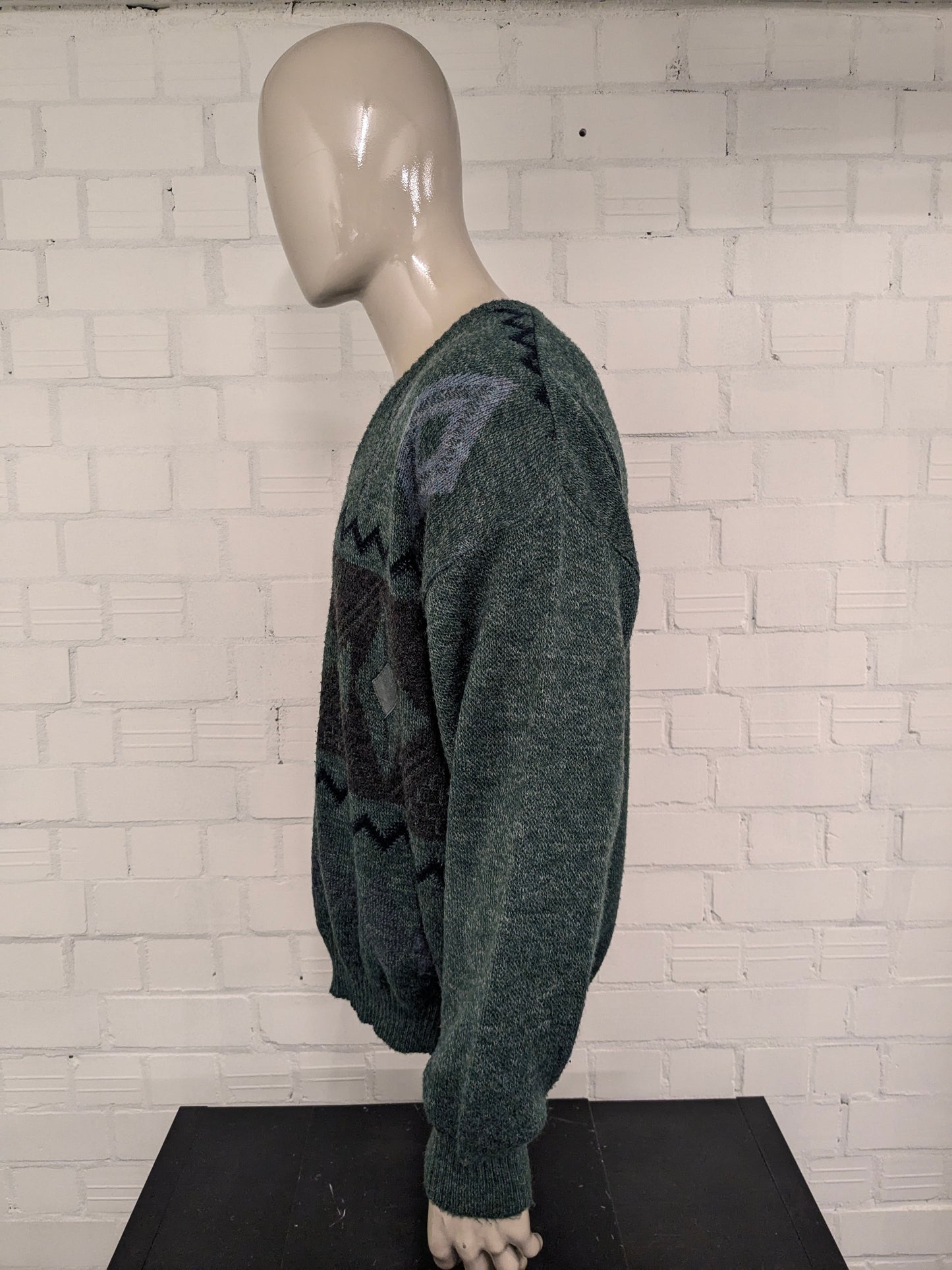 Magitore di lana Henry Morell vintage con scollo a V. Colore marrone blu grigio verde. Dimensione 3xl / xxxl. 30% lana.