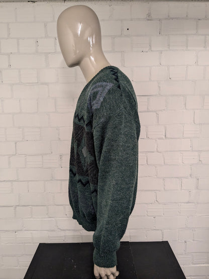 Magitore di lana Henry Morell vintage con scollo a V. Colore marrone blu grigio verde. Dimensione 3xl / xxxl. 30% lana.