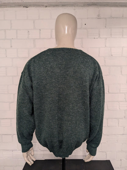 Magitore di lana Henry Morell vintage con scollo a V. Colore marrone blu grigio verde. Dimensione 3xl / xxxl. 30% lana.