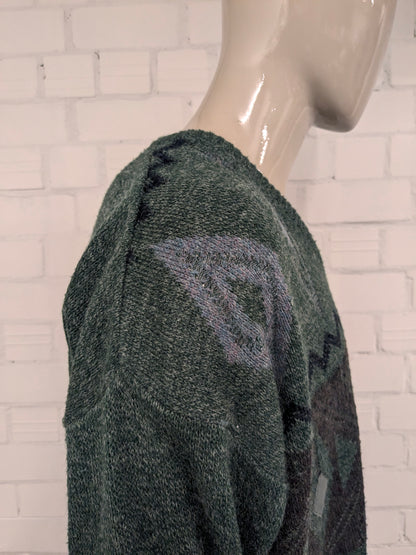 Magitore di lana Henry Morell vintage con scollo a V. Colore marrone blu grigio verde. Dimensione 3xl / xxxl. 30% lana.