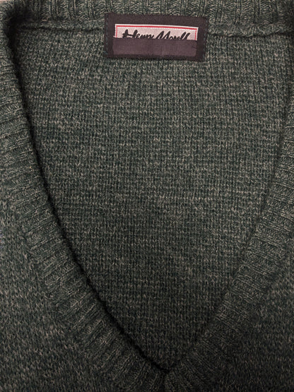 Magitore di lana Henry Morell vintage con scollo a V. Colore marrone blu grigio verde. Dimensione 3xl / xxxl. 30% lana.