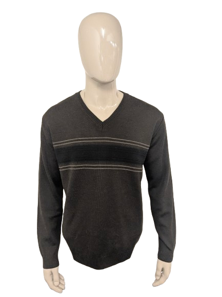 Vintage Tassotti trui met V-Hals. Bruin Zwart gekleurd. Maat XL.
