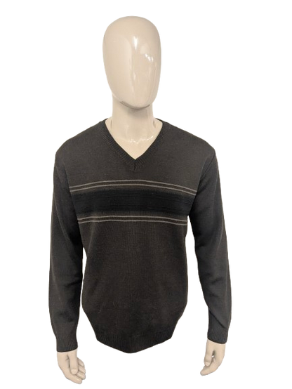 Vintage Tassotti trui met V-Hals. Bruin Zwart gekleurd. Maat XL.