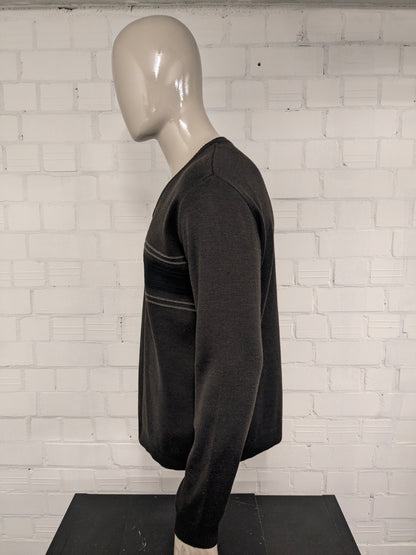 Vintage Tassotti trui met V-Hals. Bruin Zwart gekleurd. Maat XL.