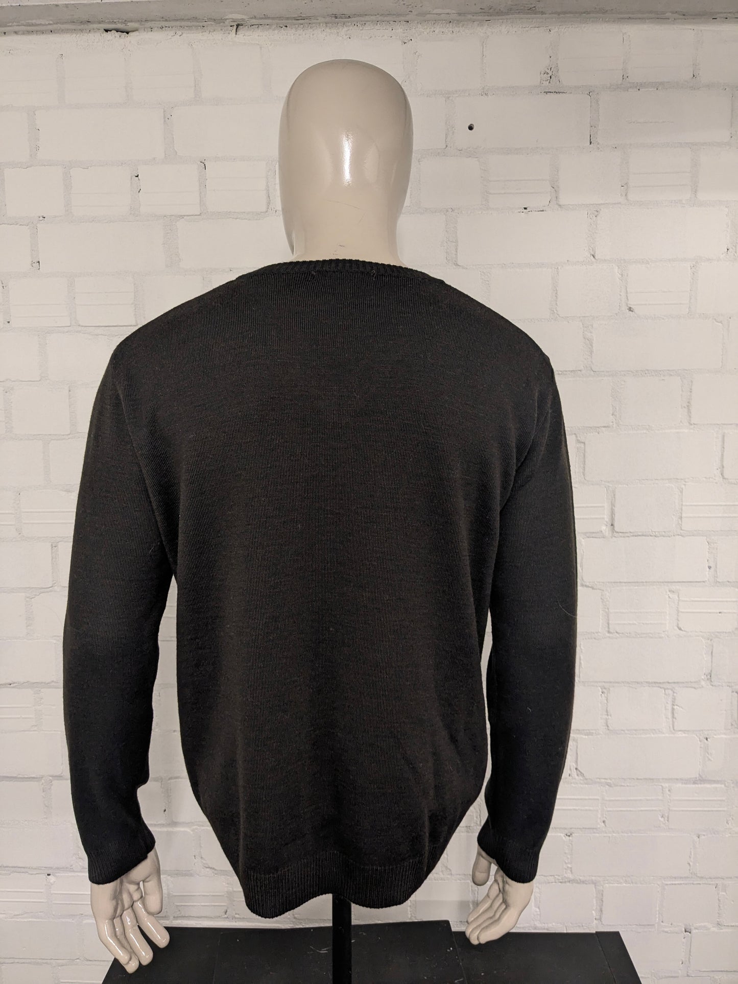 Vintage Tassotti trui met V-Hals. Bruin Zwart gekleurd. Maat XL.