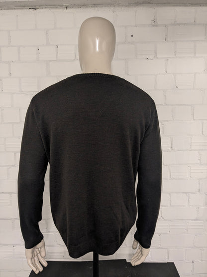 Vintage Tassotti trui met V-Hals. Bruin Zwart gekleurd. Maat XL.