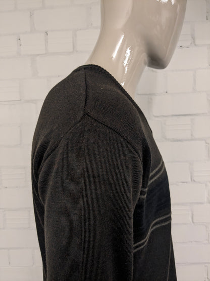 Vintage Tassotti trui met V-Hals. Bruin Zwart gekleurd. Maat XL.