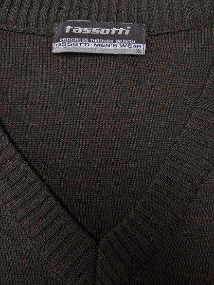 Vintage Tassotti trui met V-Hals. Bruin Zwart gekleurd. Maat XL.