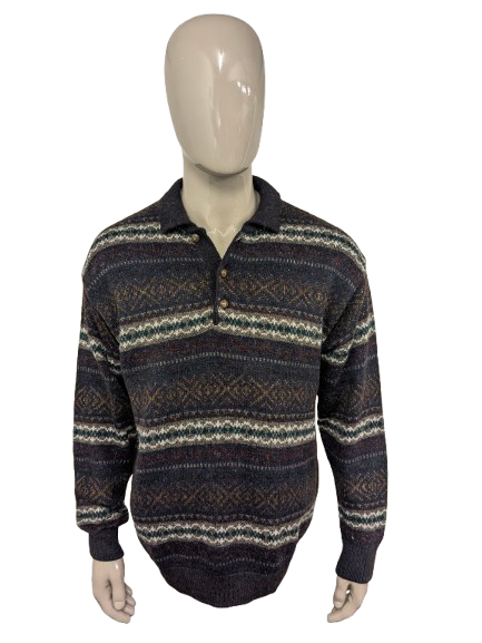 Vintage St. Michael Alpaca Wolle Polo -Pullover. Lila rotgrün braun gefärbt. Größe xl.