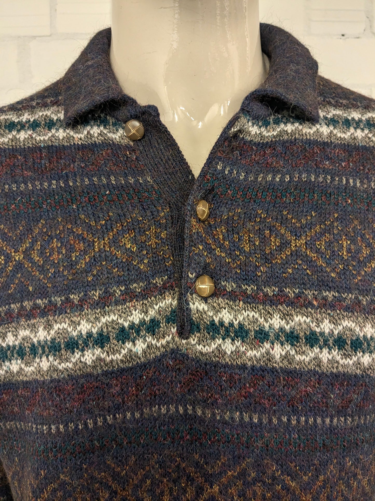 Vintage St. Michael Alpaca Wolle Polo -Pullover. Lila rotgrün braun gefärbt. Größe xl.