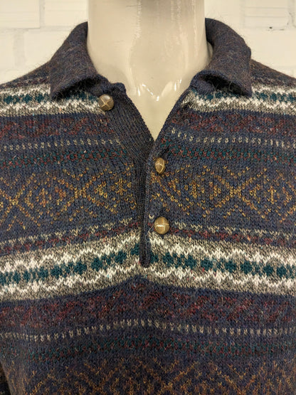 Vintage St. Michael Alpaca Wolle Polo -Pullover. Lila rotgrün braun gefärbt. Größe xl.