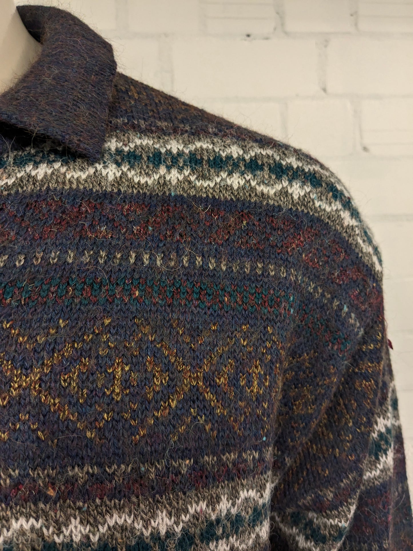 Vintage St. Michael Alpaca Wolle Polo -Pullover. Lila rotgrün braun gefärbt. Größe xl.