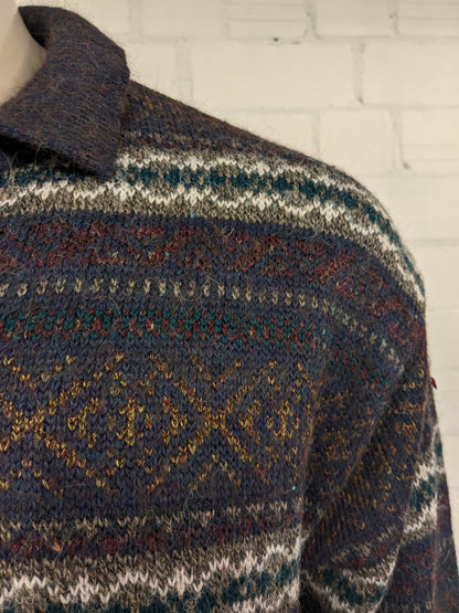 Vintage St. Michael Alpaca Wolle Polo -Pullover. Lila rotgrün braun gefärbt. Größe xl.