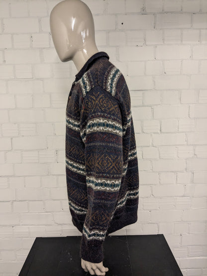 Vintage St. Michael Alpaca Wolle Polo -Pullover. Lila rotgrün braun gefärbt. Größe xl.