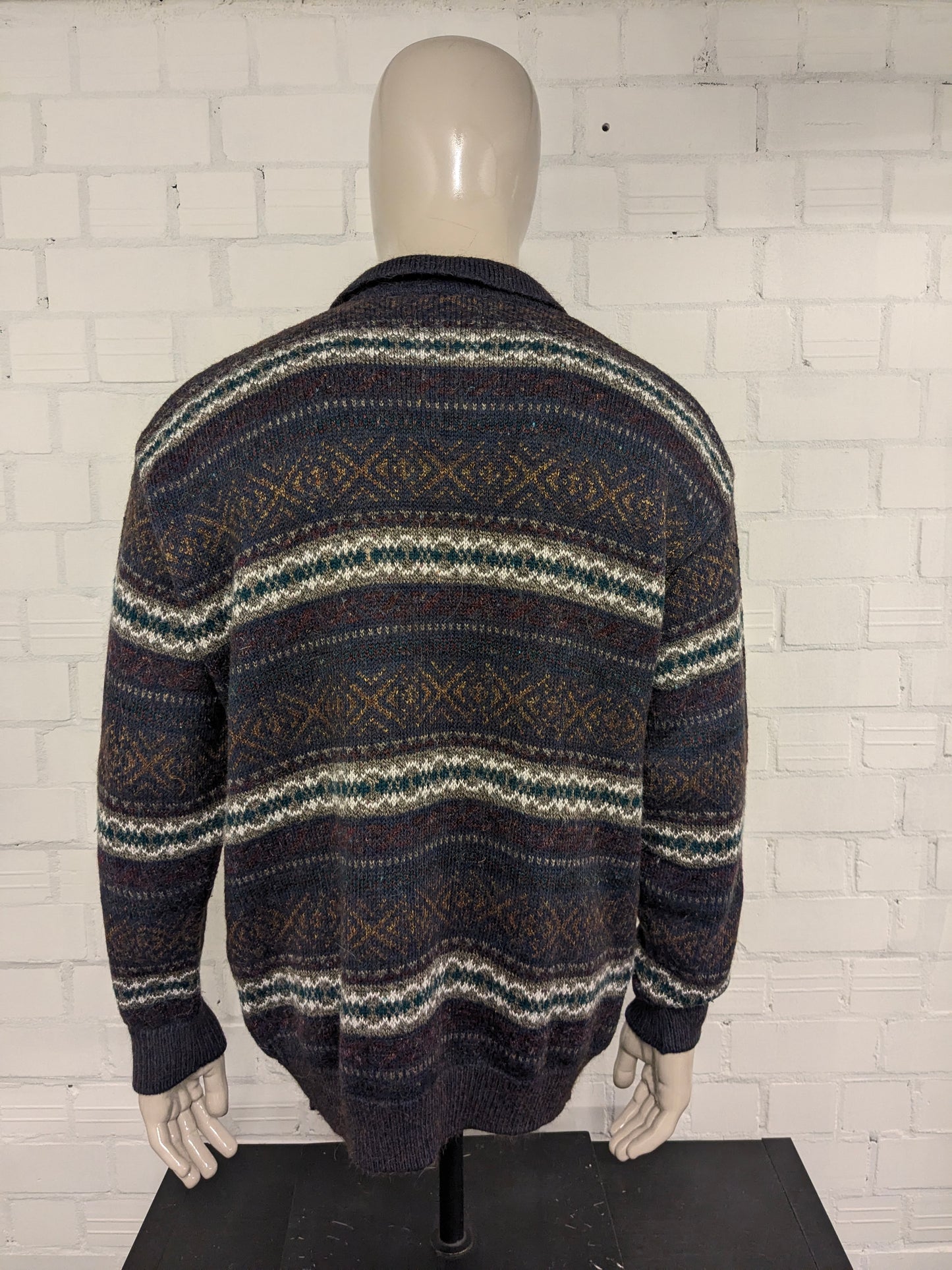 Vintage St. Michael Alpaca Wolle Polo -Pullover. Lila rotgrün braun gefärbt. Größe xl.