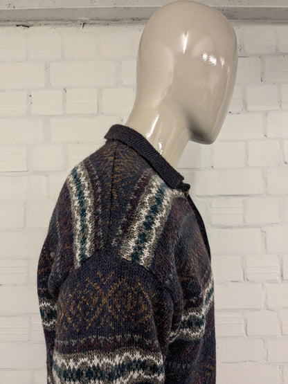 Vintage St. Michael Alpaca Wolle Polo -Pullover. Lila rotgrün braun gefärbt. Größe xl.