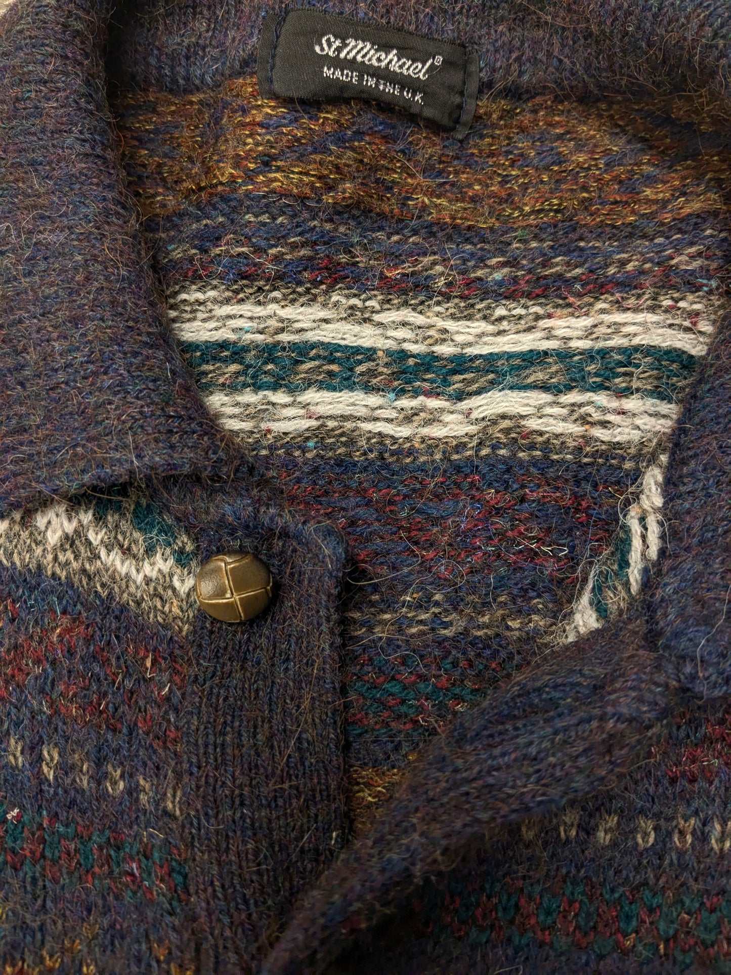 Vintage St. Michael Alpaca Wolle Polo -Pullover. Lila rotgrün braun gefärbt. Größe xl.
