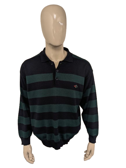 Vintage Emilio Adani polo trui. Groen Donker Blauw gekleurd. Maat XL.