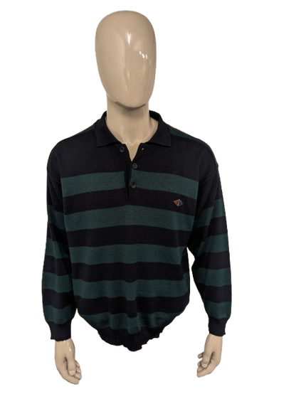 Vintage Emilio Adani polo trui. Groen Donker Blauw gekleurd. Maat XL.