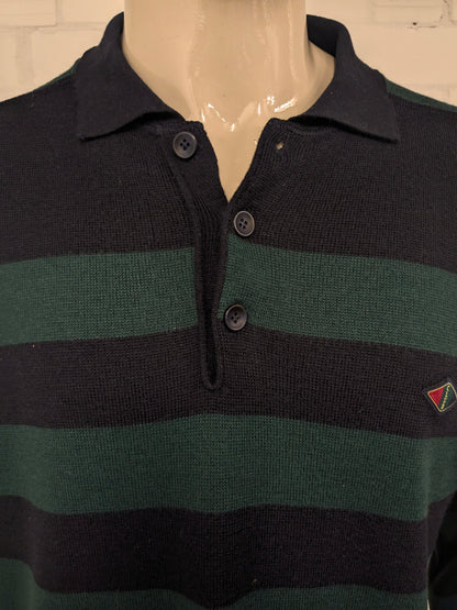 Vintage Emilio Adani polo trui. Groen Donker Blauw gekleurd. Maat XL.