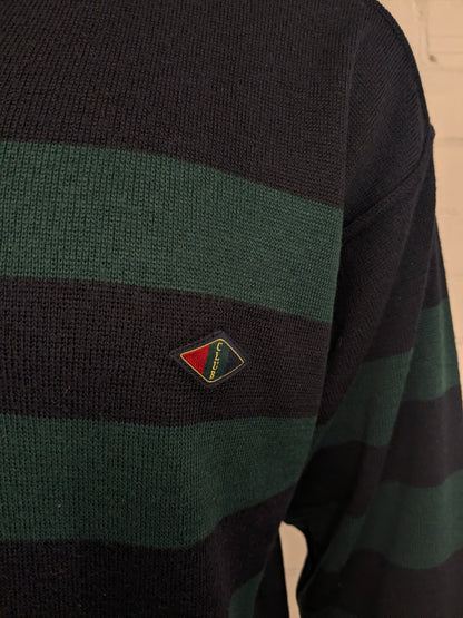 Vintage Emilio Adani polo trui. Groen Donker Blauw gekleurd. Maat XL.