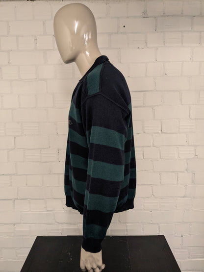 Vintage Emilio Adani polo trui. Groen Donker Blauw gekleurd. Maat XL.