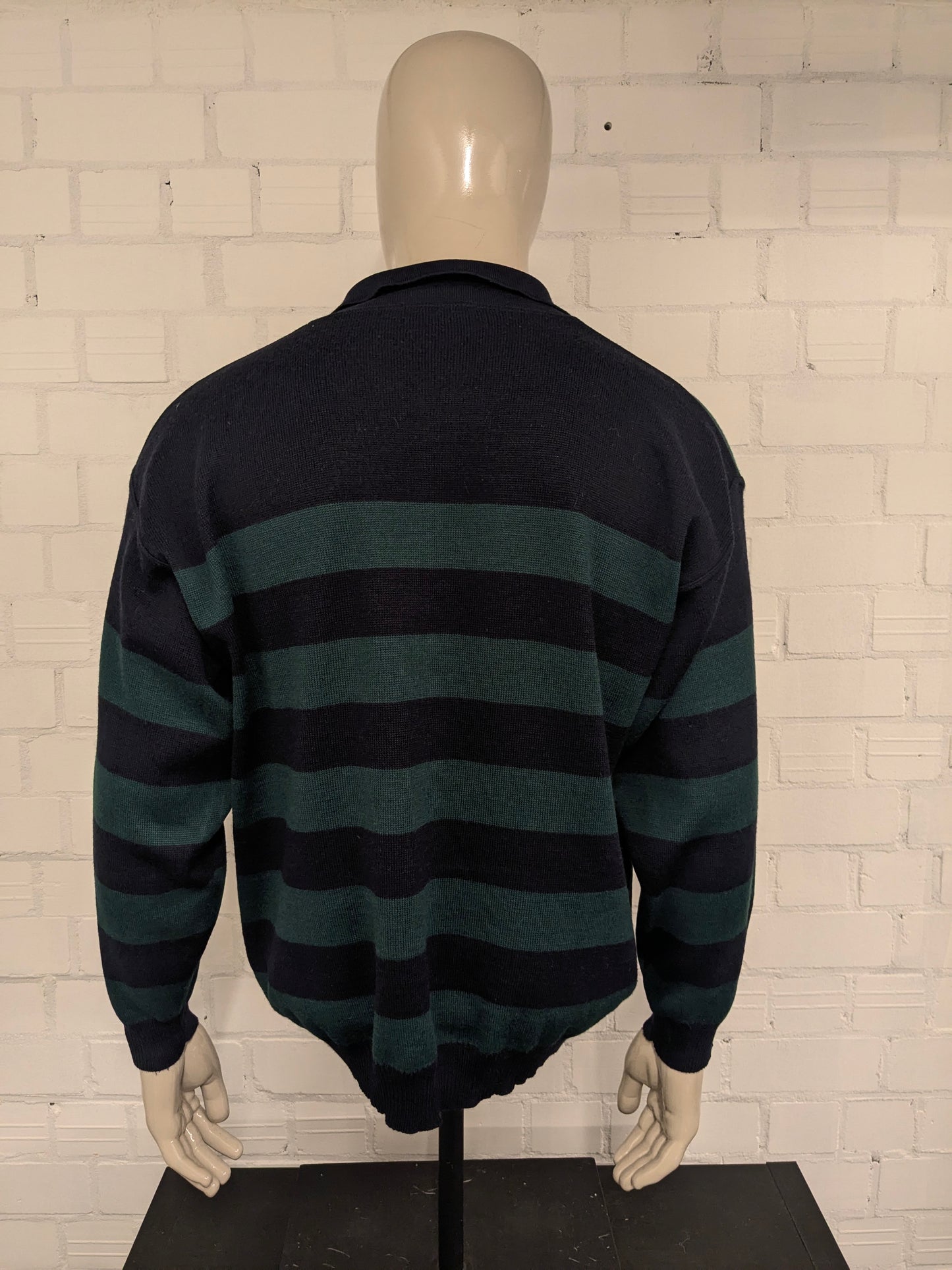 Vintage Emilio Adani polo trui. Groen Donker Blauw gekleurd. Maat XL.